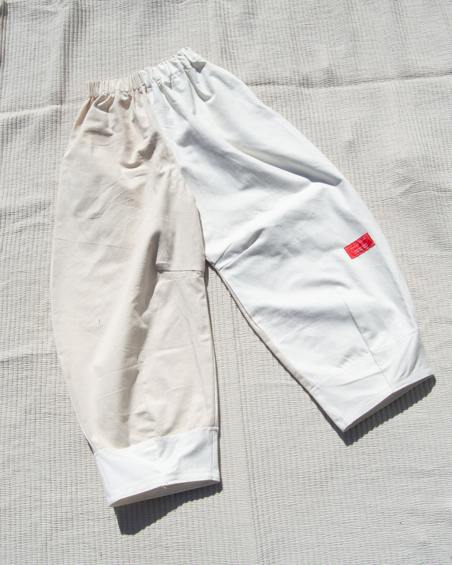 Patchwork Undyed Denim & Canvas Barrel Pant, S/M